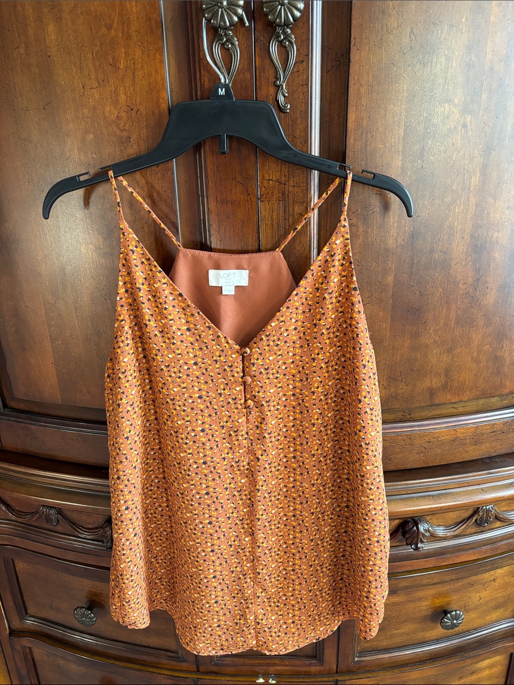 LOFT Rust Orange Multicolor Dot Silk-Blend Cami